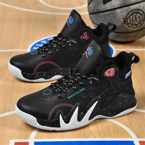 Vista 4 de DAYUMKOU Tenis de baloncesto para correr para hombre con parte superior alta, antideslizantes, para exteriores, acolchados, zapatos de entrenamiento