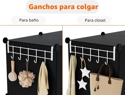 Vista 7 de HOMIDEC - Organizador de almacenamiento de 6 cubos, biblioteca con estantería y martillo de metal, organizador de cubos para niños, armario, Negro