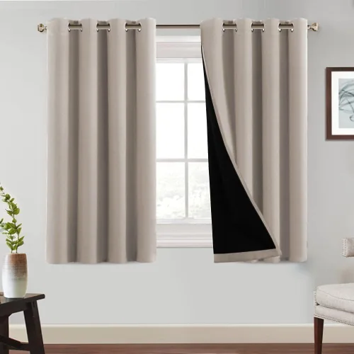 Vista 49 de PrinceDeco Cortinas 100% opacas de 54 pulgadas de largo, completamente opacas, tratamiento de ventanas, cortinas forradas con aislamiento térmico