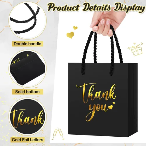 Vista 3 de Honoson - 60 mini bolsas de regalo de agradecimiento con asa a granel de 4 x 2.75 x 4.5 pulgadas, pequeña bolsa de papel de aluminio para envolver