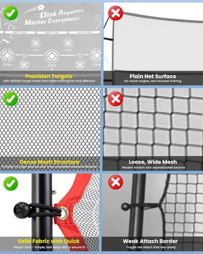 Vista 5 de Red de práctica de pickleball Rebounder de 6 pies: Red de entrenamiento de pickleball con marco de metal fuerte, portátil para entrada al aire