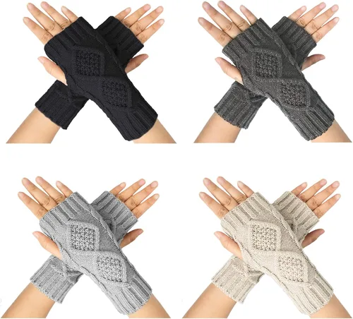 Vista 3 de Loritta 2-4 Pairs Womens Fingerless Gloves Winter Warm Knit Crochet Thumbhole Arm Warmers