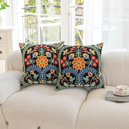 Vista 3 de YIcabinet Paquete de 2 Fundas de Almohadas Decorativas, Fundas de Almohadas Bordadas con Diseño de Hojas y Copos de Nieve, Fundas de Almohadas