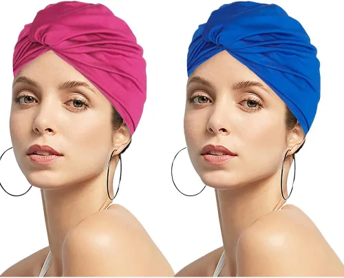 Vista 7 de Gorro de natación elástico para mujer, pelo largo y corto, plisado, anudado, suave, no resistente al agua