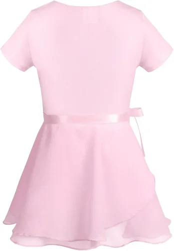 Vista 3 de TiaoBug Conjunto de vestido de ballet para niñas, de algodón, manga corta, leotardo de gimnasia con falda de gasa, conjunto de ropa de baile