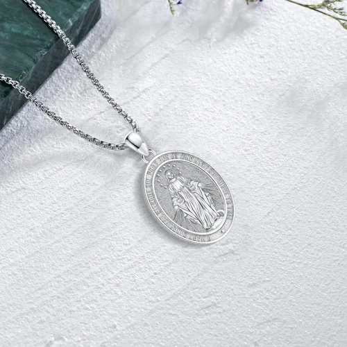 Vista 3 de LOOVE Collar de plata de ley 925 de San MiguelSan CristópaloCrucifijo de JesúsSan BenitoVirgen María milagrosa para hombres y mujeres arcángel