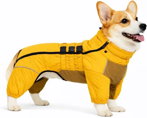 Vista 28 de Abrigo cálido para perros de doble capa, chaleco para perros, 4 patas cubiertas, resistente al viento, impermeable, reflectante, gris XS - L