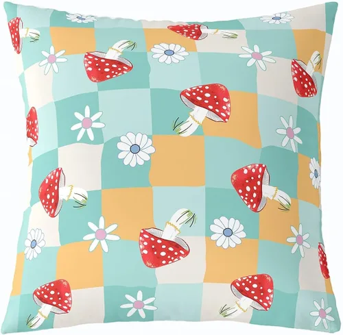 Vista 14 de Funda de almohada retro de los años 60 y 70, diseño de hongos trippy Kawaii para niñas, mujeres y adultos, bonita funda de cojín hippie de 1970
