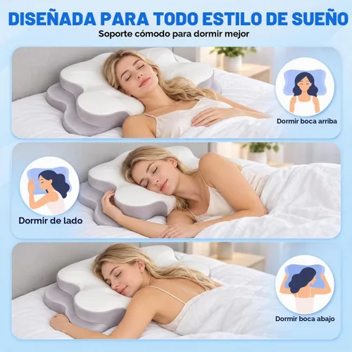 Vista 3 de Almohada cervical de espuma viscoelástica, alivio del dolor de Gris y blanco