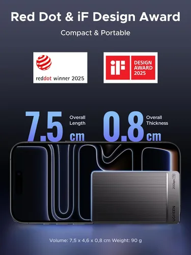 Vista 5 de UGREEN SSD portátil de 1 TB hasta 2000 MB/s, disco duro externo USB C SSD con USB 3.2 Gen 2x2, unidad externa de estado sólido compatible con iPhone