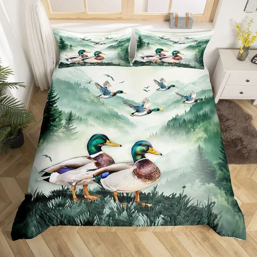 Vista 42 de Funda de edredón de oso de caza, tamaño individual, juego de ropa de cama rústica de animales del bosque para niños y niñas, funda de edredón a Oso