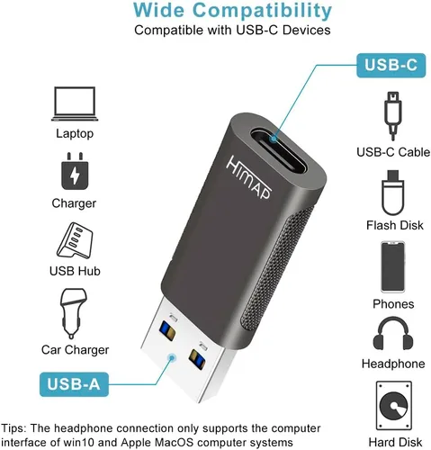 Vista 2 de Paquete de 4 adaptadores USB C a USB, 2 adaptadores USB-C a USB-A y 2 adaptadores USB-A a USB-C hembra, transferencia de datos de velocidad y carga