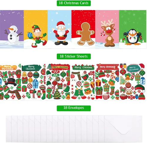 Vista 2 de Juego de tarjetas de Navidad de Fancy Land con sobres y calcomanías 18 piezas, kit de bricolaje para hacer tus propias tarjetas de Navidad