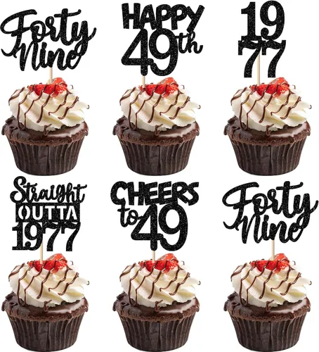 Vista 45 de 30 piezas negras para cupcakes de 10.º cumpleaños con purpurina Ten Happy 10 Straight Outta 2016 para saludos a 10 años 10 cumpleaños, boda Negro