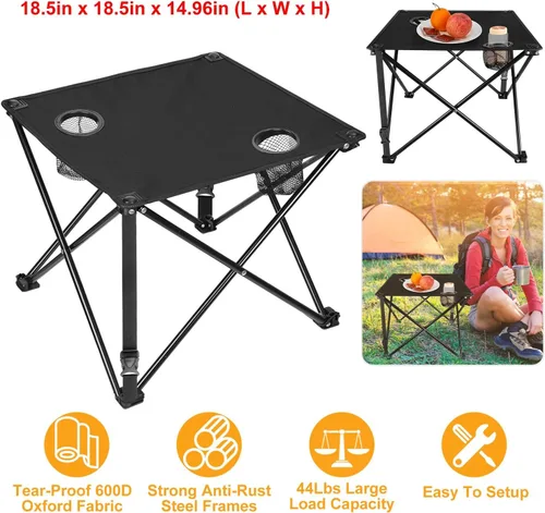 Vista 2 de TeqHome Silla de camping plegable con toldo y juego de mesa, combo portátil ligero al aire libre con portavasos, bolsas de transporte, compactas