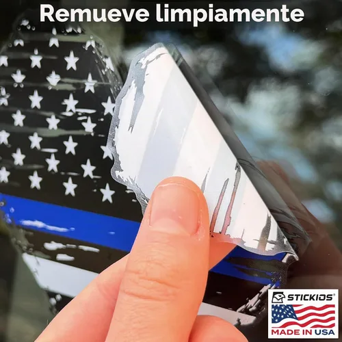 Vista 8 de Stickios Pegatina de la bandera estadounidense hecha jirones con forma de corazón de línea azul, fabricada en Estados Unidos