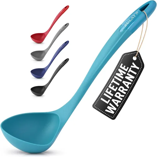 Vista 9 de Zulay Kitchen Cucharón para sopa: ergonómico, resistente al calor y versátil para servir sopa, chile, salsa y más, color negro