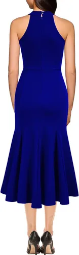 Vista 2 de WOOSEA Vestidos midi de cóctel sin mangas para mujer, sin mangas, con cuello halter