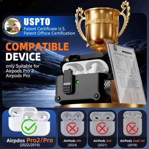 Vista 2 de Pohgelan Compatible con AirPods Pro 2ª/1ª generación, estuche con cierre magnético automático y kit de limpieza, compatible con funda Magsafe - Negro