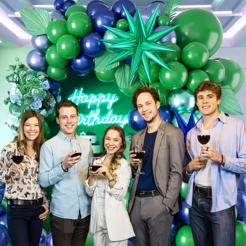 Vista 4 de Kit de arco de globos azules y verdes, kit de arco de guirnalda de globos azul marino y verde oscuro con globos de papel de aluminio de estrella 4D