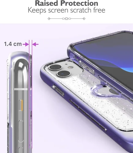 Vista 4 de VENA vLove - Funda transparente con purpurina compatible con Apple iPhone 11 (6.1 pulgadas 2019), forma de corazón (protección CornerGuard), funda