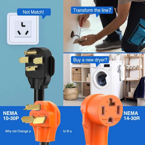 Vista 4 de Nilight Cable adaptador de secadora de 30 amperios a 30 amperios, 3 clavijas, 125 V, 3750 W, cobre puro, salida de secadora a nueva secadora