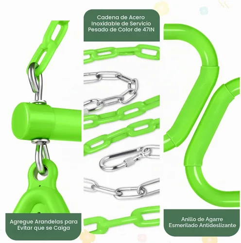 Vista 6 de LadyRosian Juego de columpios para trapecio de 17 pulgadas, anillos de gimnasio de 47 pulgadas, juego de columpios de cadena resistente, accesorios
