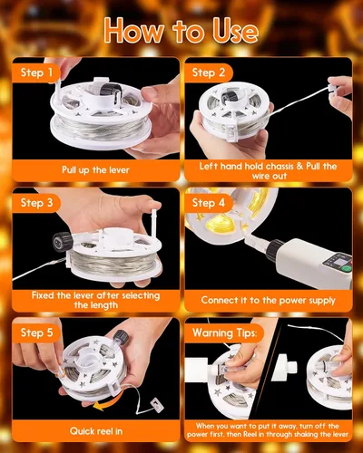 Vista 9 de Anpro Luces de Cadena para Exteriores e Interiores: 66 Pies 200 LED Luces de Cadena Recargables para Exteriores, Recogida Rápida, Luces de Camping