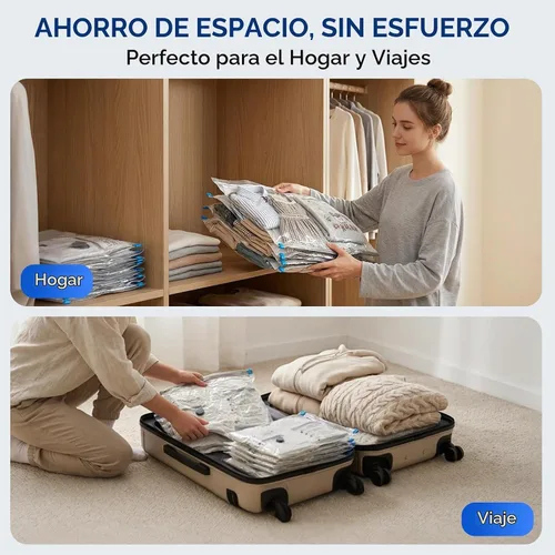 Vista 7 de Bolsas de vacío para viajes con bomba recargable, 3 tamaños de bolsas de sellado al vacío para ropa, bolsas de viaje de compresión al vacío