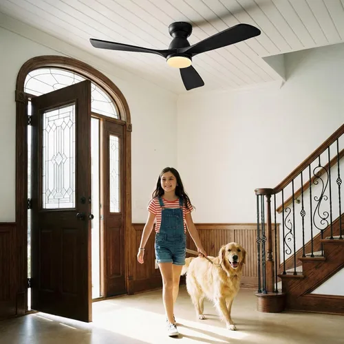 Vista 9 de Ventiladores de techo inteligentes de 52 pulgadas con luces, ventilador de techo de madera de perfil bajo para exteriores, motor de CC silencioso