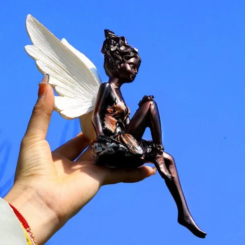 Vista 4 de Figura de resina de jardín, estatua de ángel, esculturas de jardín, estatua de flores, estatua de jardín, decoración al aire libre, exquisita