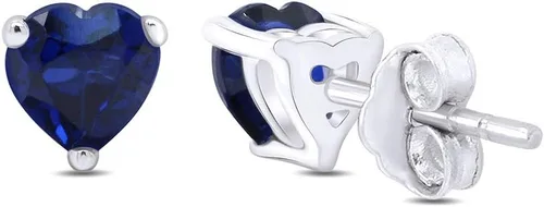 Vista 4 de Pendientes de tuerca de piedra natal de imitación en forma de corazón en oro blanco de 14 quilates sobre plata de ley