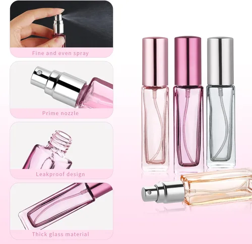 Vista 3 de YOCASII Botella de perfume de viaje de vidrio recargable, botellas de perfume de 0.3 fl oz, atomizador de botella de perfume de bolsillo, 4 botellas
