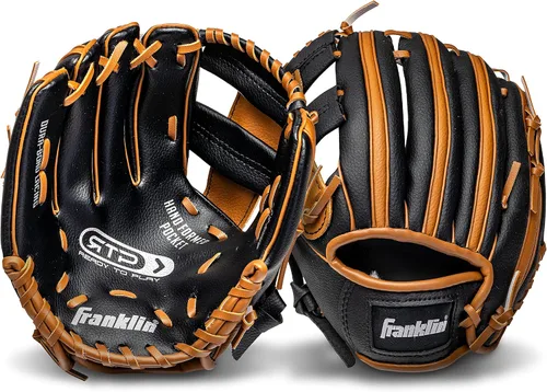 Vista 2 de Franklin Sports Juego de guantes de teeball + pelota para niños Negro