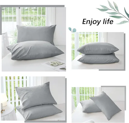 Vista 6 de MILDLY Funda de almohada súper suave – Fundas de almohada ligeras de microfibra lavada, tamaño King, color gris, 2 unidades, fácil cuidado