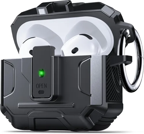 Vista 23 de DASFOND - Funda de armadura para AirPods de 2ª y 1ª generación, carcasa de cuerpo completo de grado militar a prueba de golpes, soporte de carga