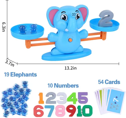 Vista 7 de Juguete de equilibrio de elefante, juego educativo de equilibrio de números matemáticos, juguete de aprendizaje de números con elefantes pequeños