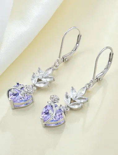 Vista 4 de Aretes de boda de plata esterlina para mujer, aretes de piedras natales colgantes con cierre de palanca para novias, regalos de joyería de graduación