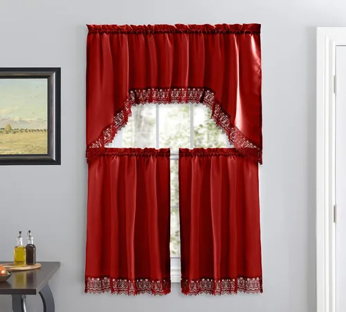 Vista 12 de American Linen - Cortinas para cafetería para cocina, cortinas de baño con cenefa, borde de encaje bordado. (Beige) Incluye cenefa a juego