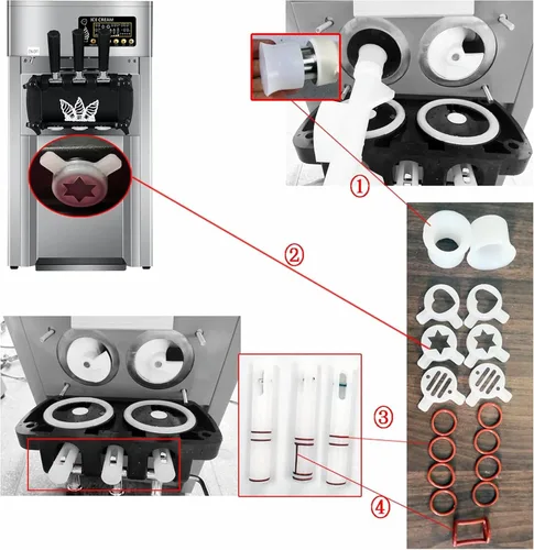 Vista 6 de 1200W Commercial Ice Cream Maker Machine, 3 Tastes Outlet Soft Serve Ice Cream Machine, 16~18L/H Ice Cream Makers, Ce/Fcc