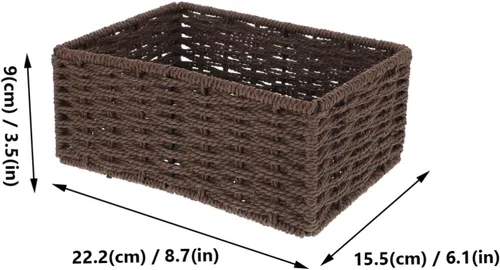 Vista 4 de Caja de almacenamiento rectangular de café, madera y ratán, 8.72x6.09x3.54 pulgadas