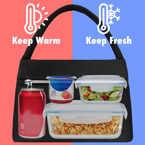 Vista 3 de opux Bolsa de almuerzo para mujer, lonchera aislada tipo tote para niñas, para el trabajo y la escuela de adultos, pequeña bolsa enfriadora
