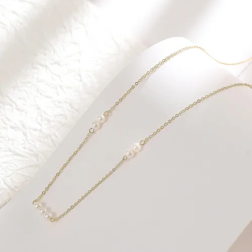 Vista 5 de Collner Delicado collar de perlas chapado en oro de 14 quilates, bonito collar de perlas individuales elegante gargantilla de perlas pequeñas