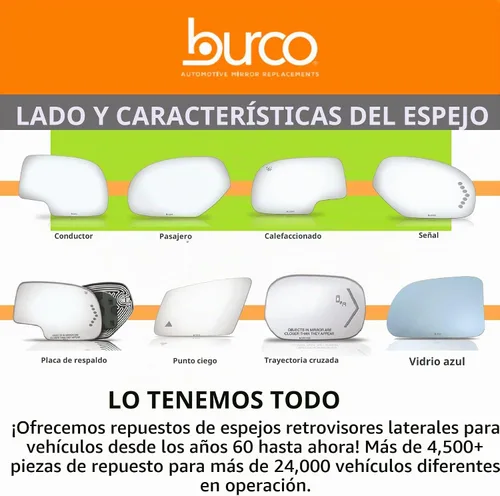 Vista 7 de Burco 4095 Espejo Lateral del Conductor Plano de Reemplazo de Vidrio para Honda Ridgeline 2006-14