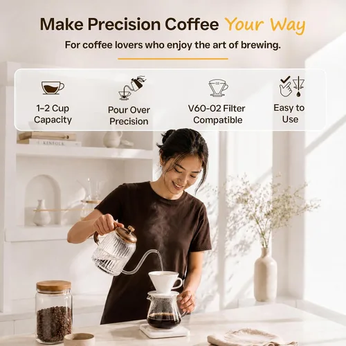 Vista 7 de Gotero de Café Pour Over - Accesorios de Cerámica de Preparación Lenta para Hogar, Cafetería, Restaurantes - Regalo Fácil de Preparación Manual