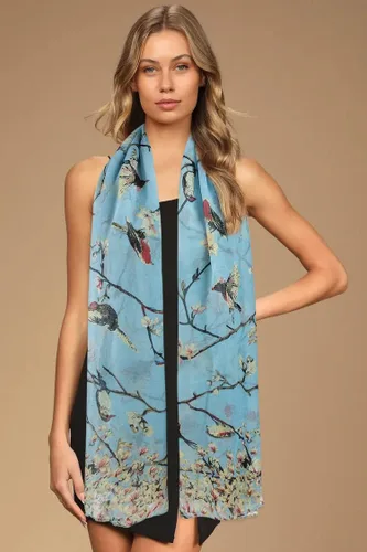 Vista 3 de GERINLY - Bufanda ligera rectangular con estampado de pájaros de primavera
