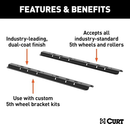 Vista 3 de CURT 16204 Rieles de enganche de 5ª rueda estándar de la industria, negro carburo, 25,000 libras Carbide black finish, rated for 25,000 lbs gross