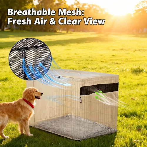 Vista 2 de HiCaptain Funda para Jaula de Perro 24.0" L x 18.0" A x 20.0" Al con Malla Transpirable, Funda para Perrera Duradera Heavy Duty, Paneles con Doble