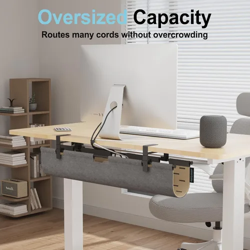 Vista 3 de Bandeja de gestión de cables sin taladrar debajo del escritorio, organizador de cables de fieltro de 30 pulgadas para mesa Clamp or Screw Mount