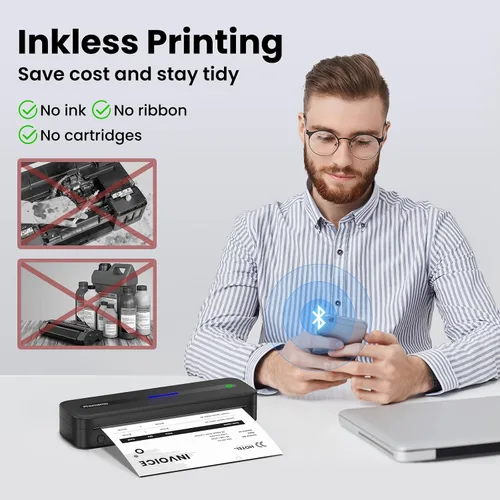 Vista 2 de Phomemo Impresoras Portátiles Inalámbricas para Viajes, M832 Impresora Térmica Bluetooth Sin Tinta Compatible con 8.5'' x 11'' Carta de EE.UU.
